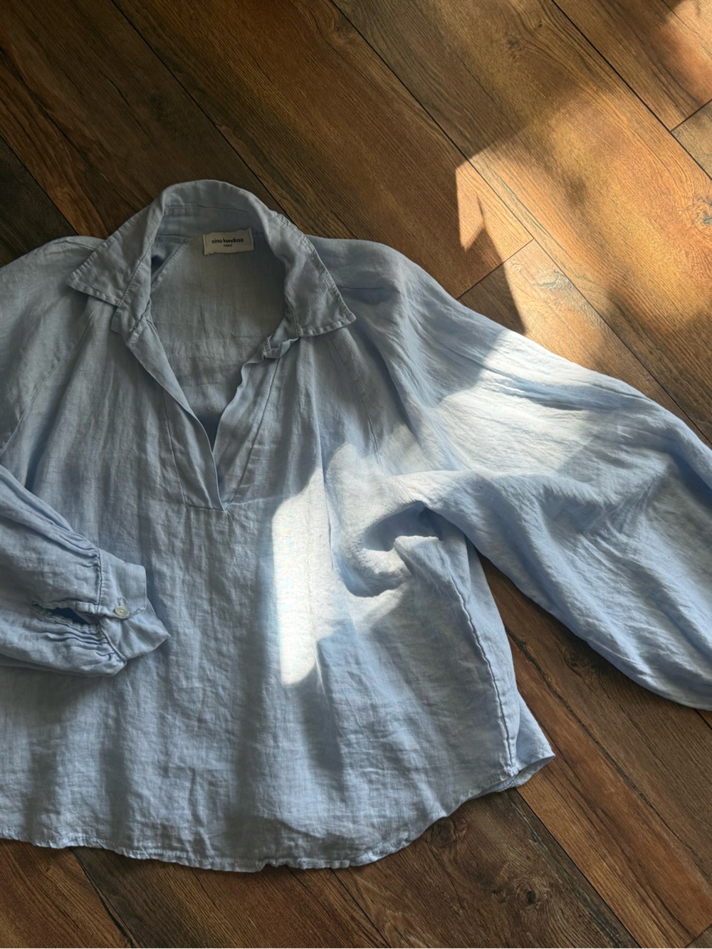 Light Blue Linen V-Neck Popover Blouse by xhilaration